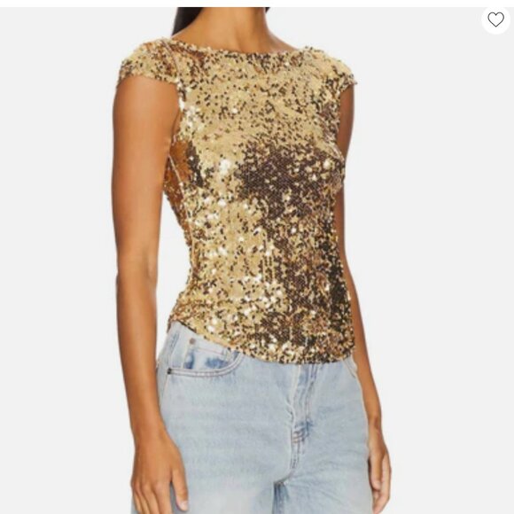 Free People Late Last Night Tee Gold Sequin Size XS - Picture 3 of 9